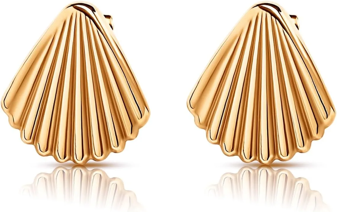 18K Gold Plated Shell Stud Earrings for Women – Minimalist Valentines Earrings, Hypoallergenic Jewelry for Everyday or Special Occasions, Ideal Valentines Day Gift