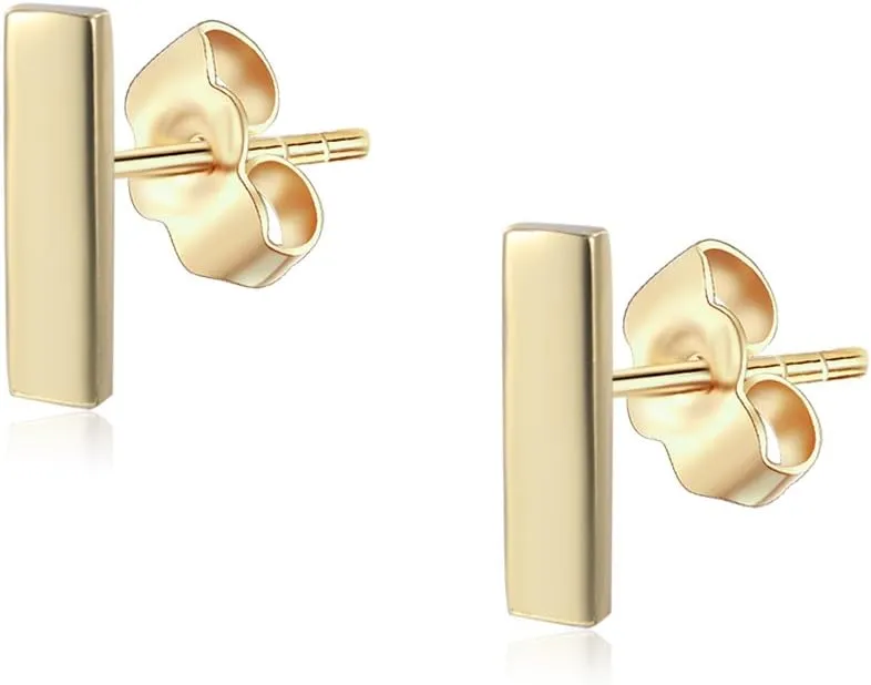 18K Gold Plated Sterling Silver Gold Bar Stud Earrings