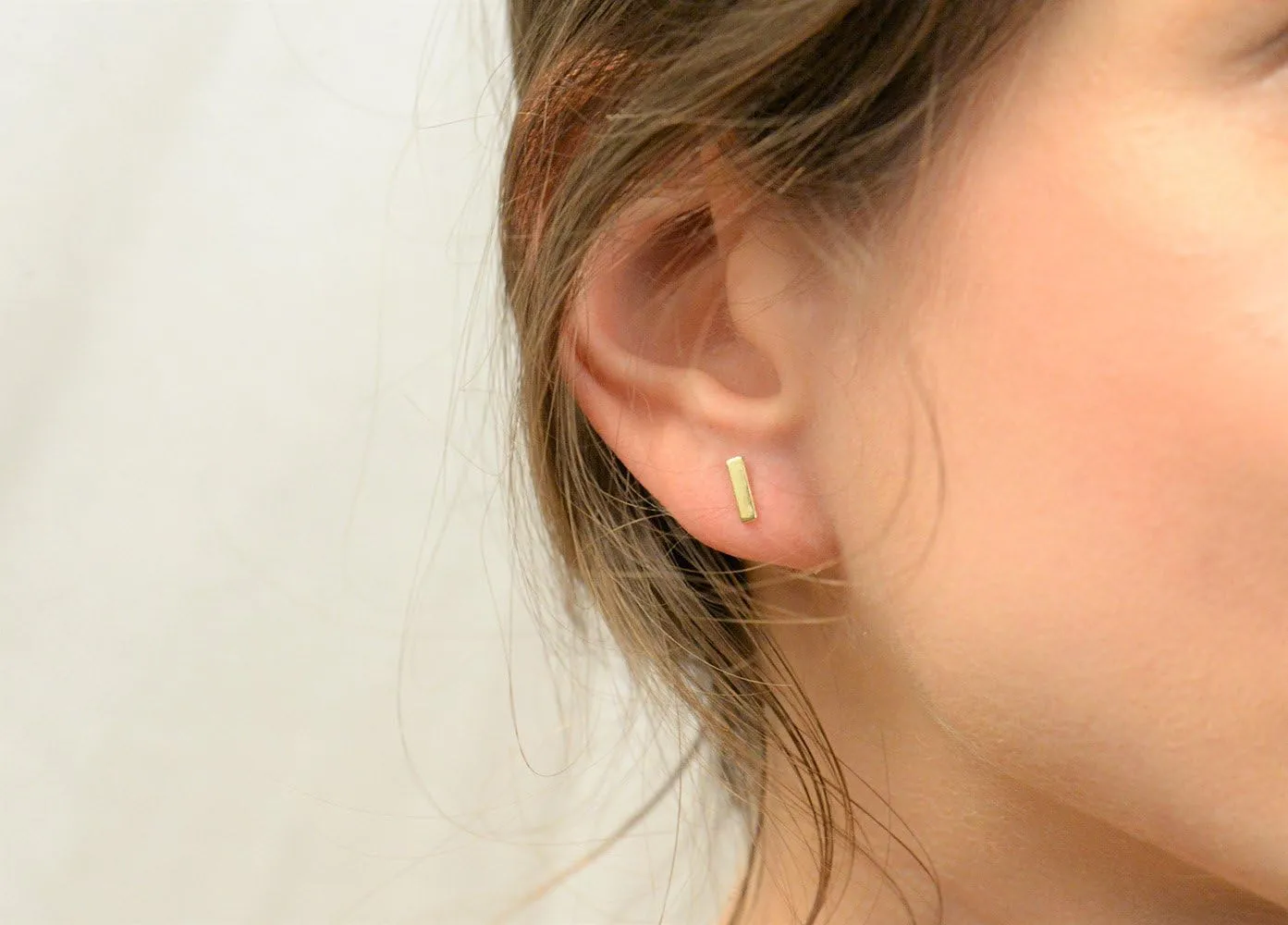 18K Gold Plated Sterling Silver Gold Bar Stud Earrings