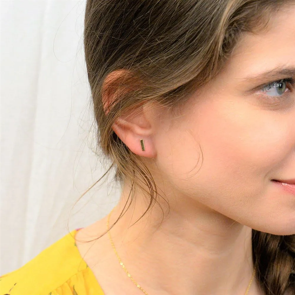 18K Gold Plated Sterling Silver Gold Bar Stud Earrings