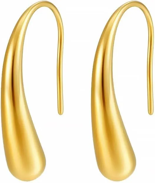 18k Gold Plated Titanium Steel Drop Earrings for Women - Minimalist Teardrop Dangle Earrings Hypoallergenic Lightweight Jewelry for Daily & Special Occasions