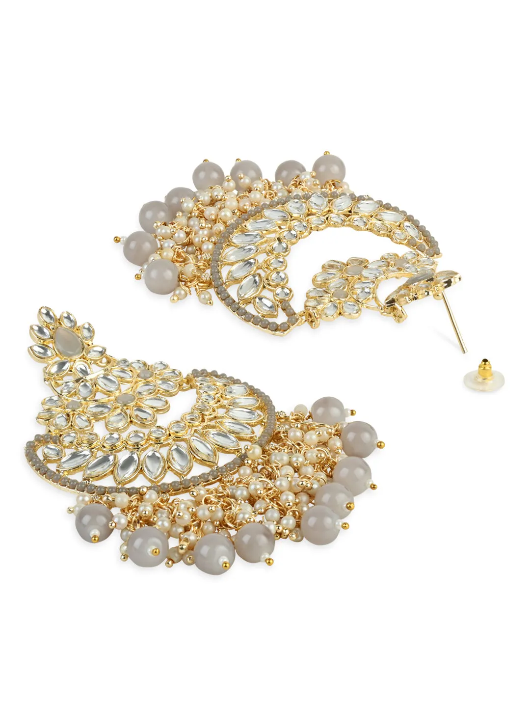 18K Gold Plated Traditional Pearl Kundan Beaded Chandbali Earrings for Women/Girls - Wahe Jewels