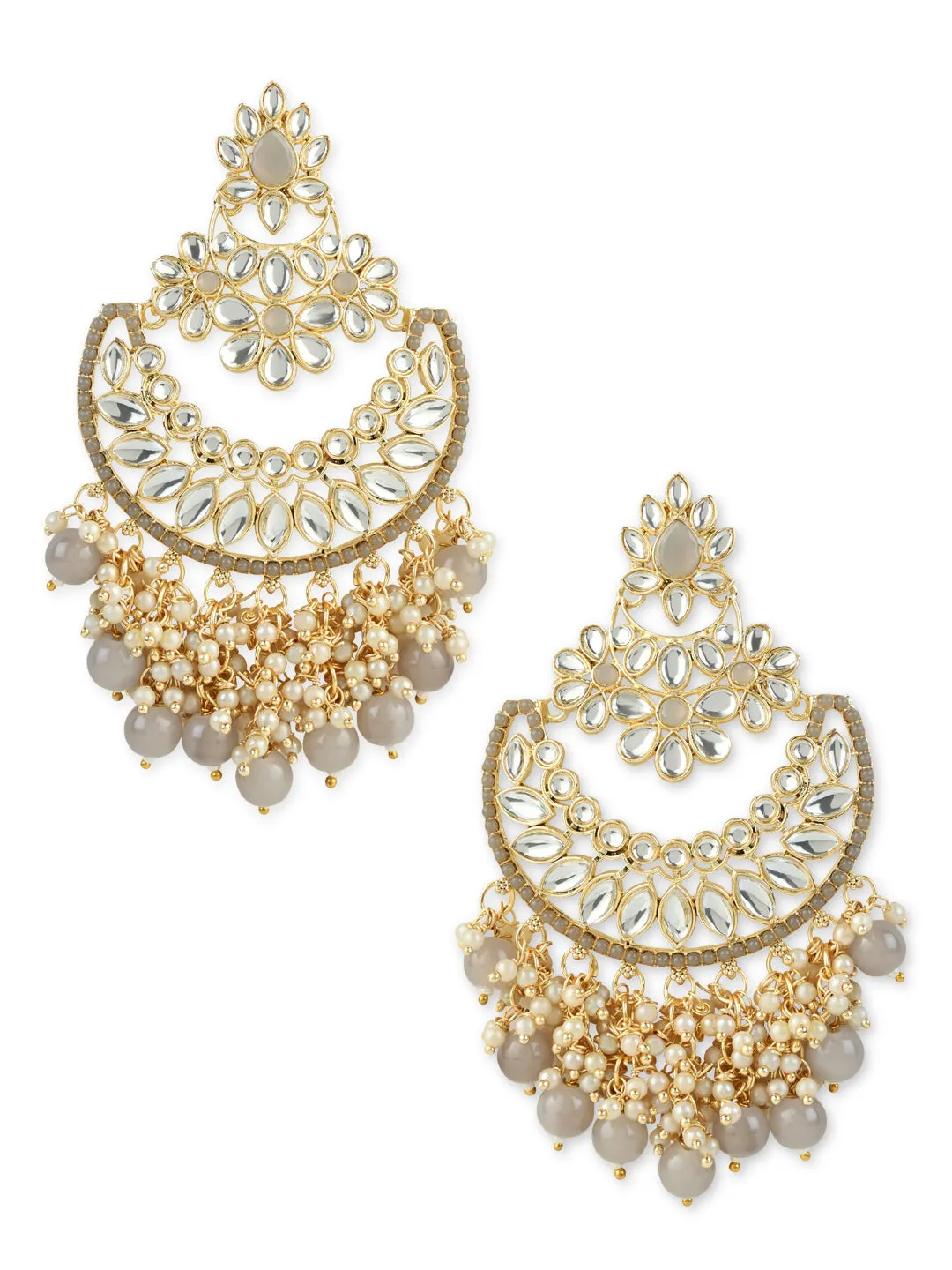 18K Gold Plated Traditional Pearl Kundan Beaded Chandbali Earrings for Women/Girls - Wahe Jewels