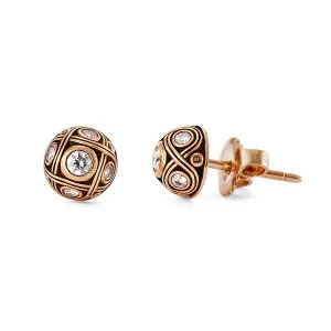 18K Rose Gold Half Dome Diamond Stud Earrings - E-40R