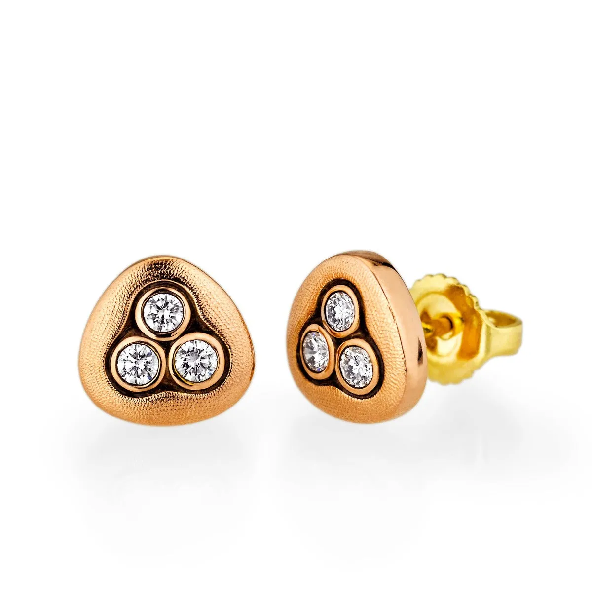 18K Rose Gold Swirling Water Diamond Stud Earrings - E-75RD