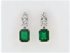 18K-WG EMERALD AND DIAMOND DANGLE EARRINGS