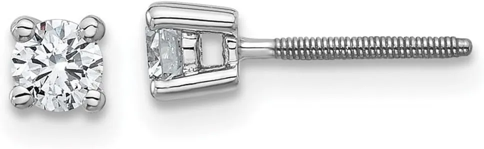 18k White Gold 1/3 Ctw Lab Grown Diamond VS  F  Round 4 Prong Heavy Weight Screw Back Earrings - Jewelry Gift for Mom