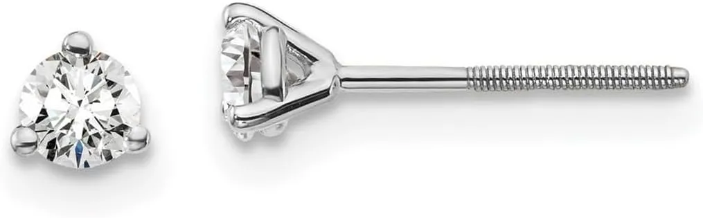 18k White Gold 1/4 Ctw Cert Lab Grown Diamond VS  F  Round 3 Prong Heavy Weight Screw Back Earrings - Jewelry Gift for Mom