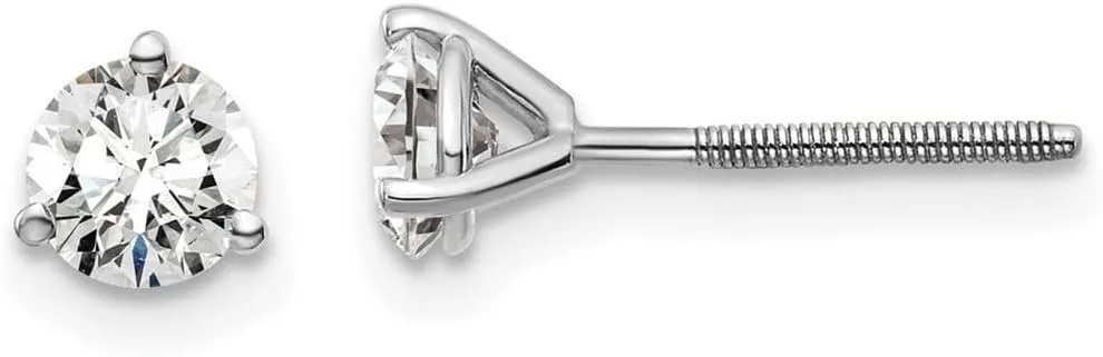 18k White Gold 3/4 Ctw Lab Grown Diamond VS  F  Round 3 Prong Heavy Weight Screw Back Earrings - Jewelry Gift for Mom