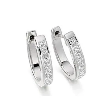 18K White Gold & Channel Set 1.00 Carat Diamond Hoop Earrings