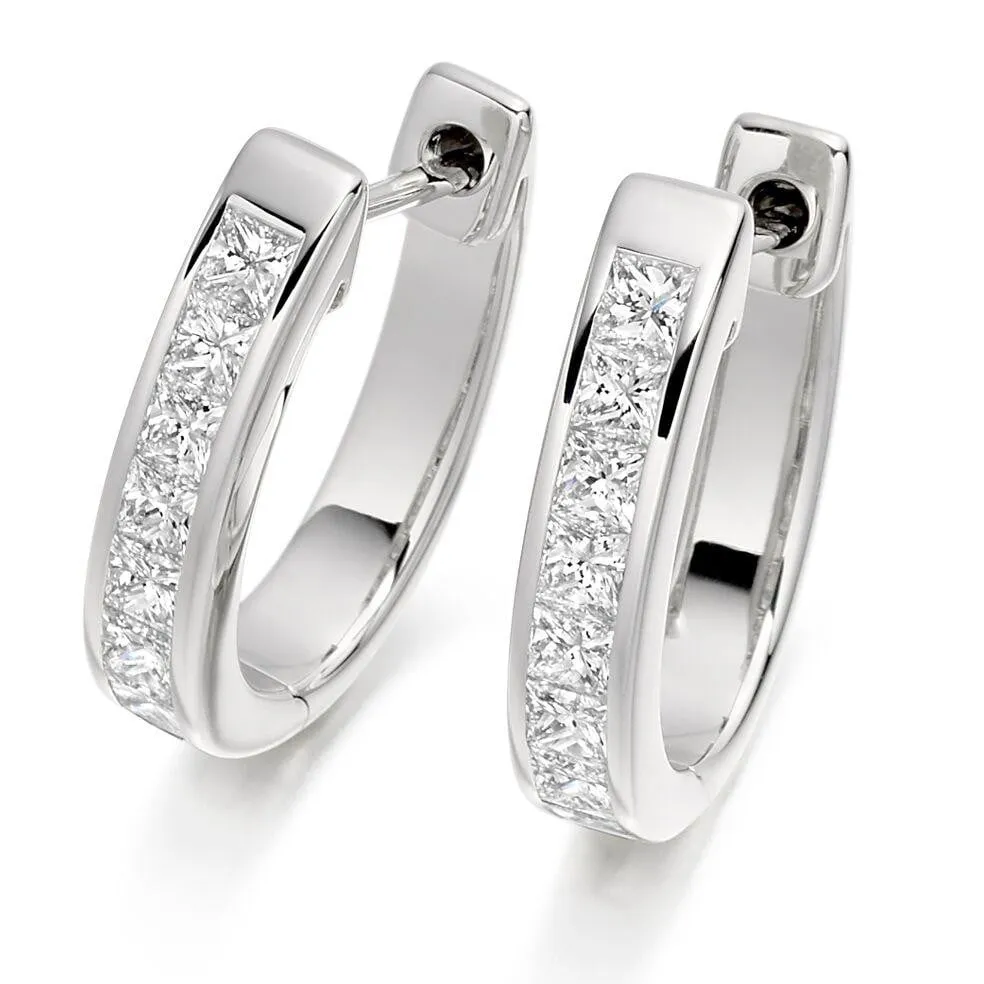 18K White Gold & Channel Set 1.00 Carat Diamond Hoop Earrings