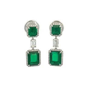18k White Gold Diamond and Emerald Drop Earrings