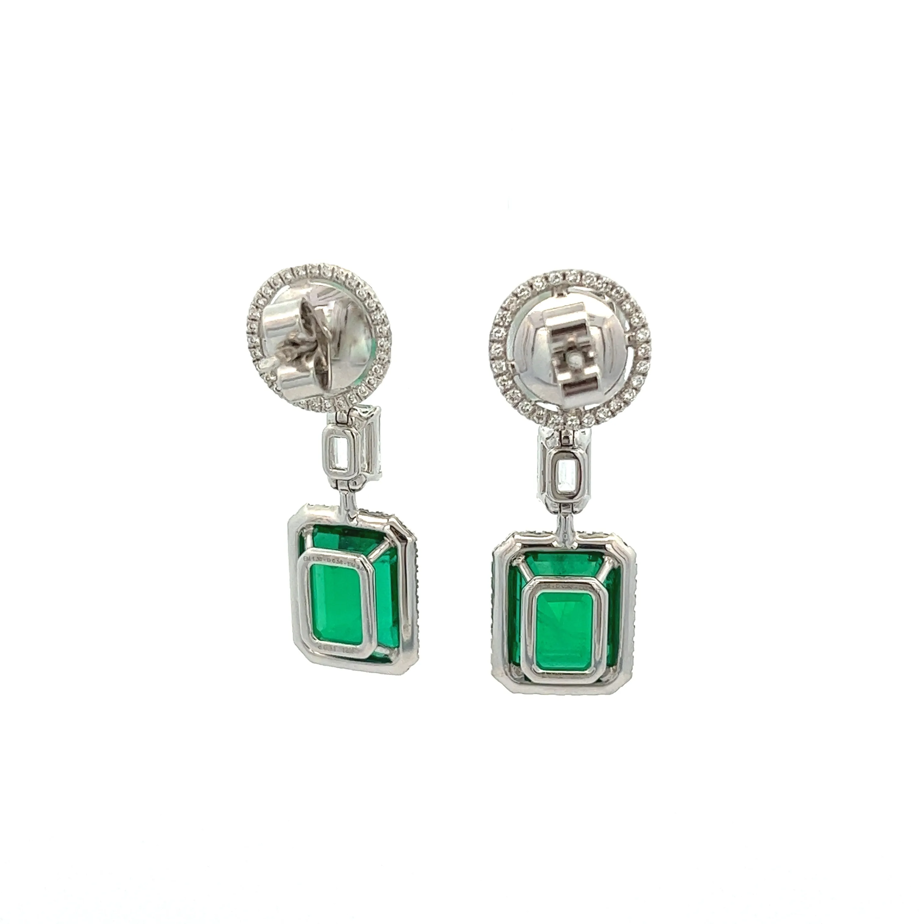 18k White Gold Diamond and Emerald Drop Earrings