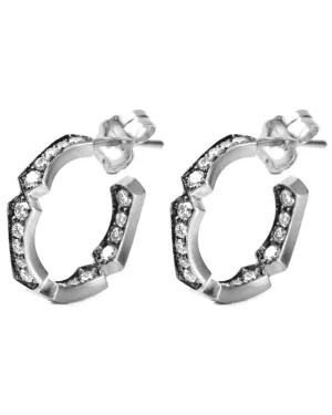 18k White Gold Diamond Baby Bamboo Hoop Earrings