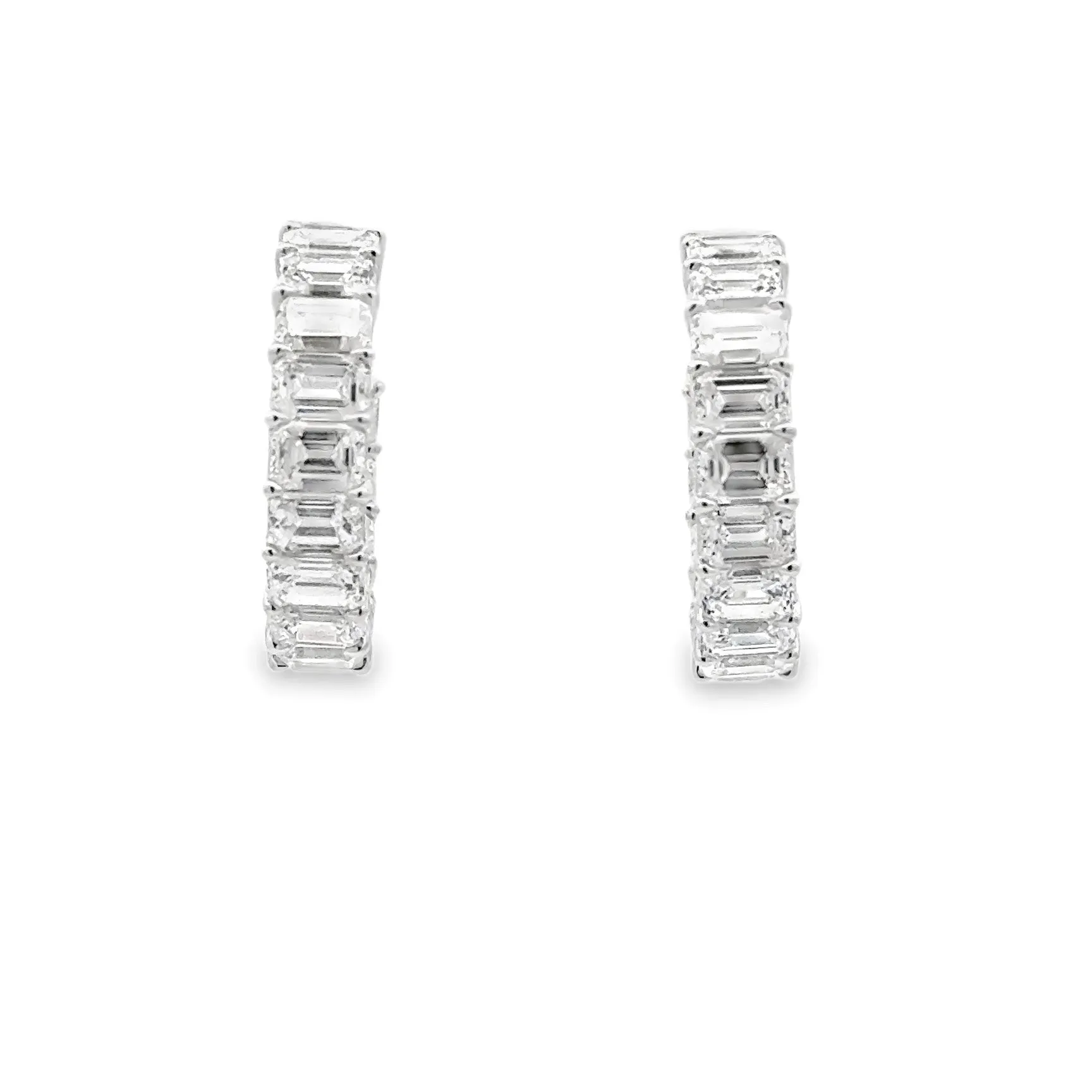 18K White Gold Emerald-Cut Diamond Hoop Earrings