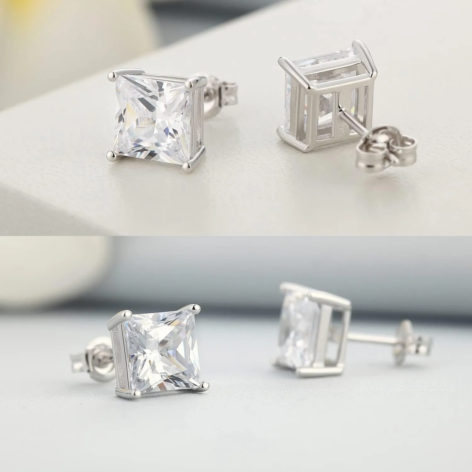18K White Gold Plated Simulated Diamond Sparkly Round Stud Earrings 925 Sterling Silver 5A CZ Cubic Zirconia 4mm to 8mm Fine Jewelly for Women Men