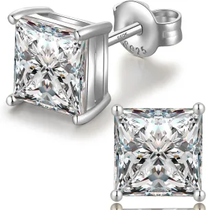 18K White Gold Plated Sparkling Simulated Diamond Studs Earrings s925 Sterling Silver Hypoallergenic Earring for Women Men 4mm-8mm