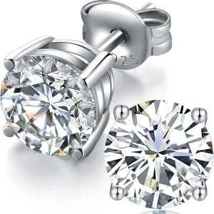 18K White Gold Plated Sparkling Simulated Diamond Studs Earrings s925 Sterling Silver Hypoallergenic Earring for Women Men 4mm-8mm