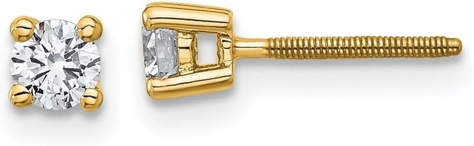 18k Yellow Gold 1/3 Ctw Cert Lab Grown Diamond VS  F  Round 4 Prong Heavy Weight Screw Back Earrings - Jewelry Gift for Mom