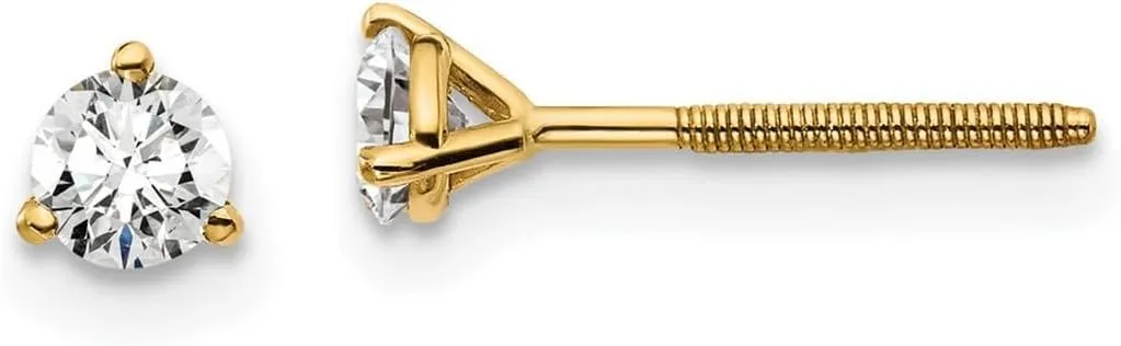 18k Yellow Gold 1/3 Ctw Lab Grown Diamond VS  F  Round 3 Prong Heavy Weight Screw Back Earrings - Jewelry Gift for Mom