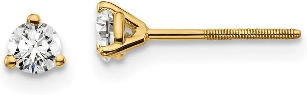 18k Yellow Gold 1/4 Ctw Lab Grown Diamond VS  F  Round 3 Prong Heavy Weight Screw Back Earrings - Jewelry Gift for Mom