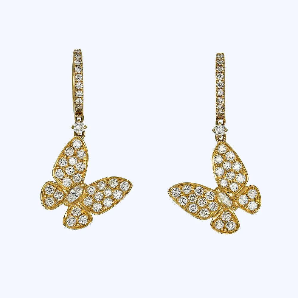 18K Yellow Gold Diamond Butterfly Earrings