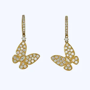 18K Yellow Gold Diamond Butterfly Earrings