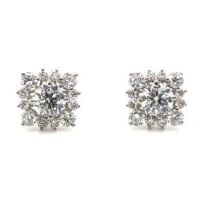 18W Rd Nat Dia Halo and LG RBC Diamond Stud Earrings 1.85ctw  2 Focal Lab Created Diamonds = 1.03ctw - D/VS2 Natural Diamond Halos= .82ctw