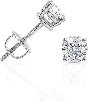 1.90 Carat T.W. Round Brilliant Cut White Gold Diamond Studs IGI Lab Grown Diamond with Secure Screw Back D-E Color