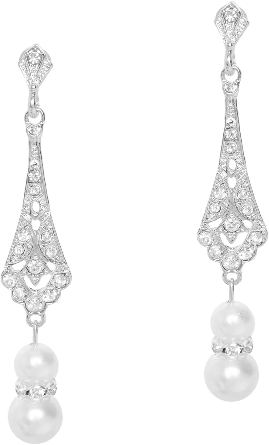 1920s Earrings Art Deco Pearl Dangle Drop Earring Vintage Wedding Earring