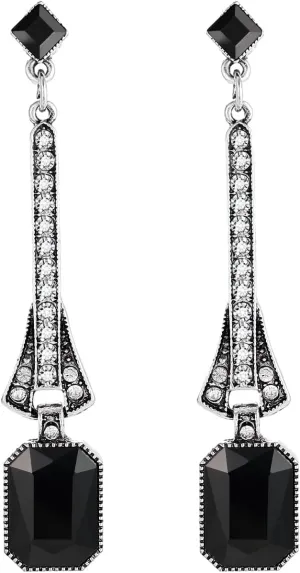 1920s Gatsby Earrings Roaring 20s Vintage Long Dangle Earrings Art Deco Rhinestone Flapper Earrings for Women Wedding Prom Halloween Party Costume Decoration