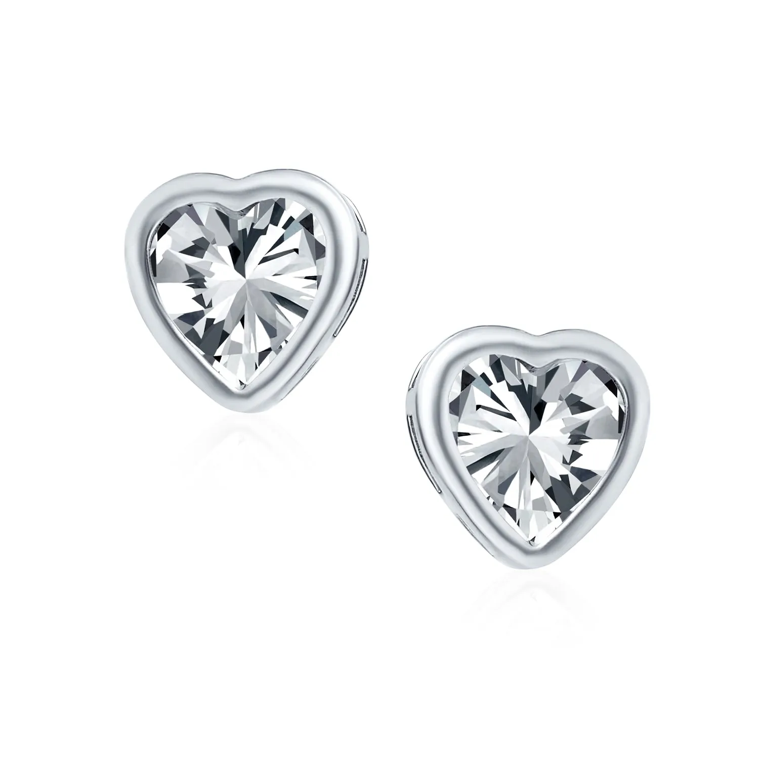1CT Heart Shape CZ Stud Earrings Rose Gold Sterling Silver 7MM Bezel Set