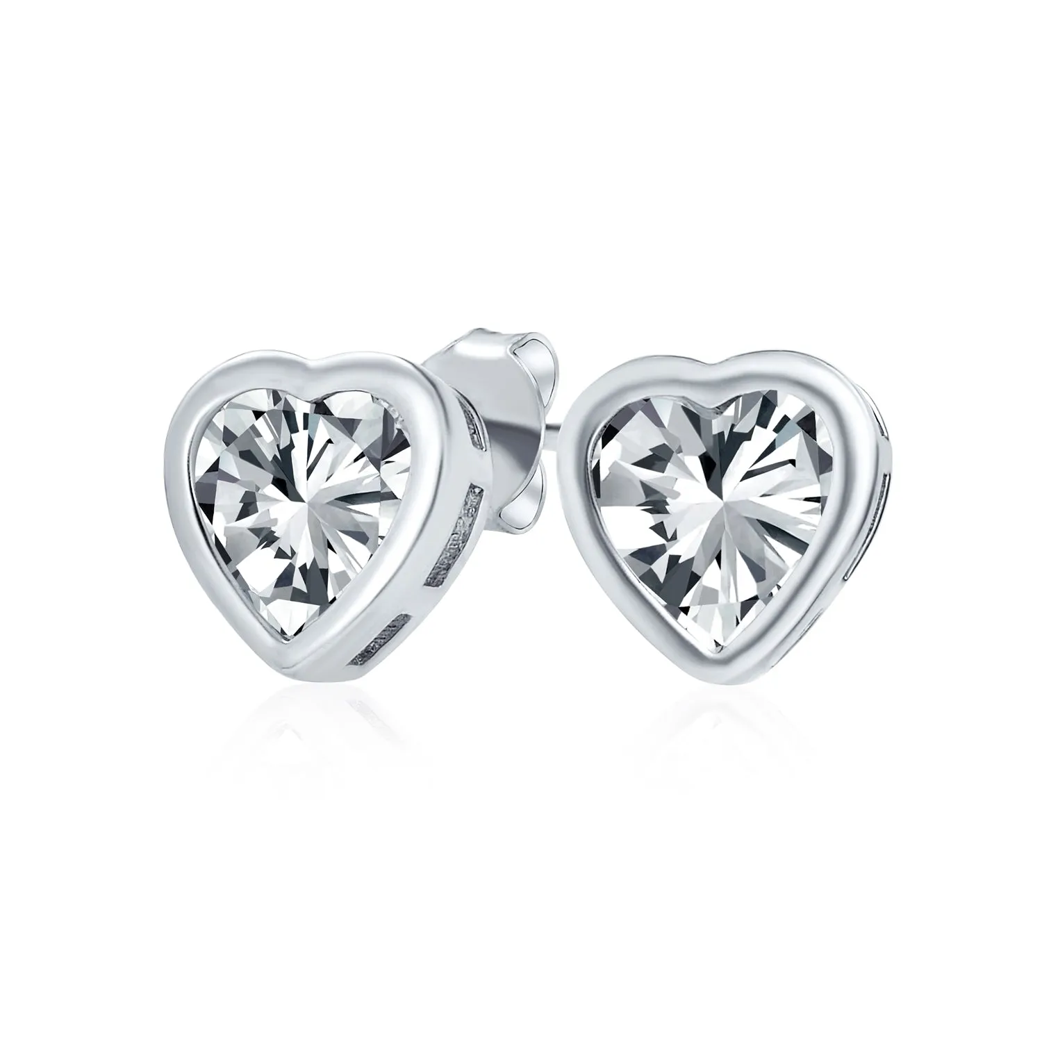 1CT Heart Shape CZ Stud Earrings Rose Gold Sterling Silver 7MM Bezel Set