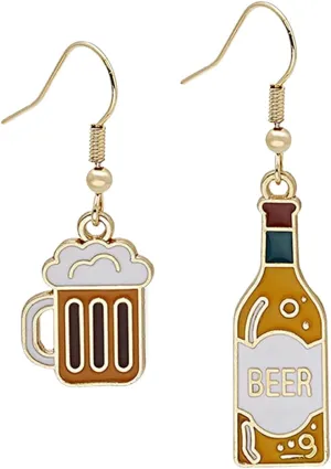 1Pair Asymmetrical Beer Earrings for Women Fun Minimalist Jewelry Unique Beer Cup Bottle Design Birthday Teen Lightweight Party Accessories