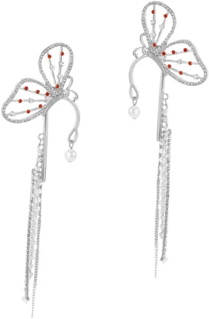 1Pair Elegant Butterfly Ear Cuff Earrings for Women Sparkling No Piercing Hanging Tassel Design Alloys with Fine Workmanship for Weddings and Parties