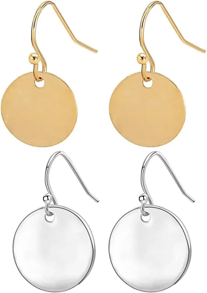 2 pair Gold Circle Disc Dangle Drop Earrings for Women Lightweight Small Round Hoop Statement Earrings Minimalist Jewelry for Women Gift for Her