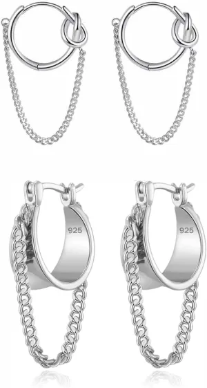 2 Pairs Gold/Silver Hoop Earrings For Women Set Trendy,14K Plated Gold Chunky Huggie Hoop Earings Pack,Oval Twisted Statement Silver Hoops,Fashion Jewelry Gift