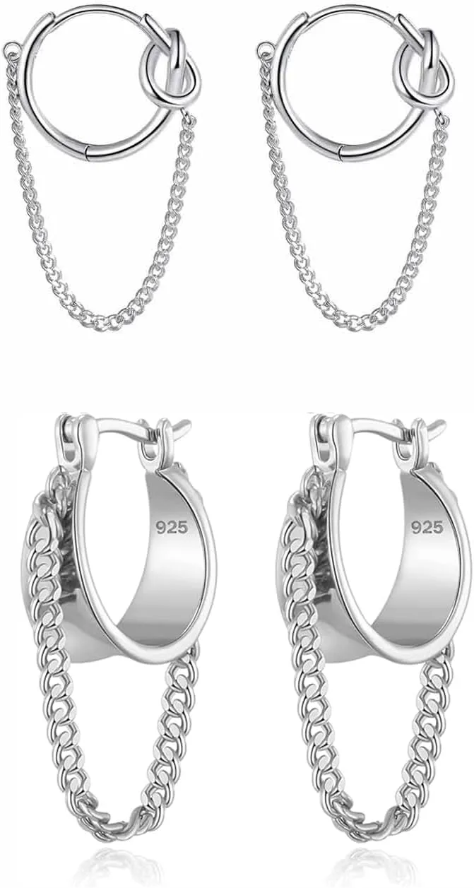 2 Pairs Gold/Silver Hoop Earrings For Women Set Trendy,14K Plated Gold Chunky Huggie Hoop Earings Pack,Oval Twisted Statement Silver Hoops,Fashion Jewelry Gift