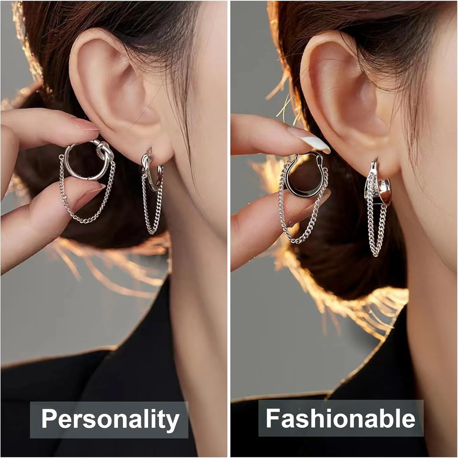 2 Pairs Gold/Silver Hoop Earrings For Women Set Trendy,14K Plated Gold Chunky Huggie Hoop Earings Pack,Oval Twisted Statement Silver Hoops,Fashion Jewelry Gift