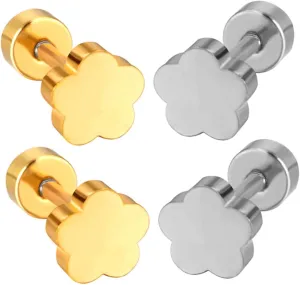 2 Pairs Minimalist Flower Ear Studs for Women of Stylish Screw Back Earrings Lightweight Durable and Versatile Fashion Jewelry for Everyday Wear
