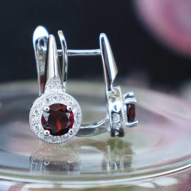 2.10 Ct Round Natural Red Garnet Stud Earrings