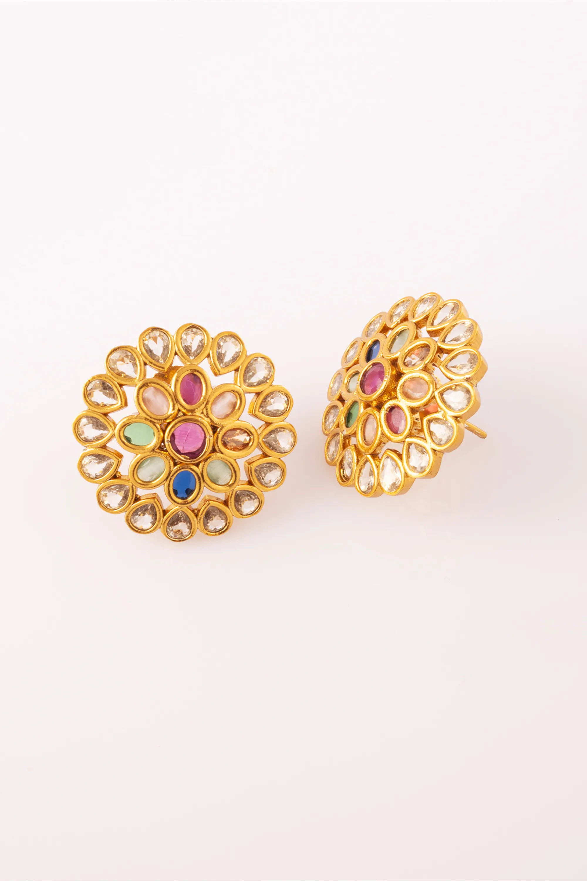 24k Gold Plated Navratna Kundan Multicolor Necklace Set
