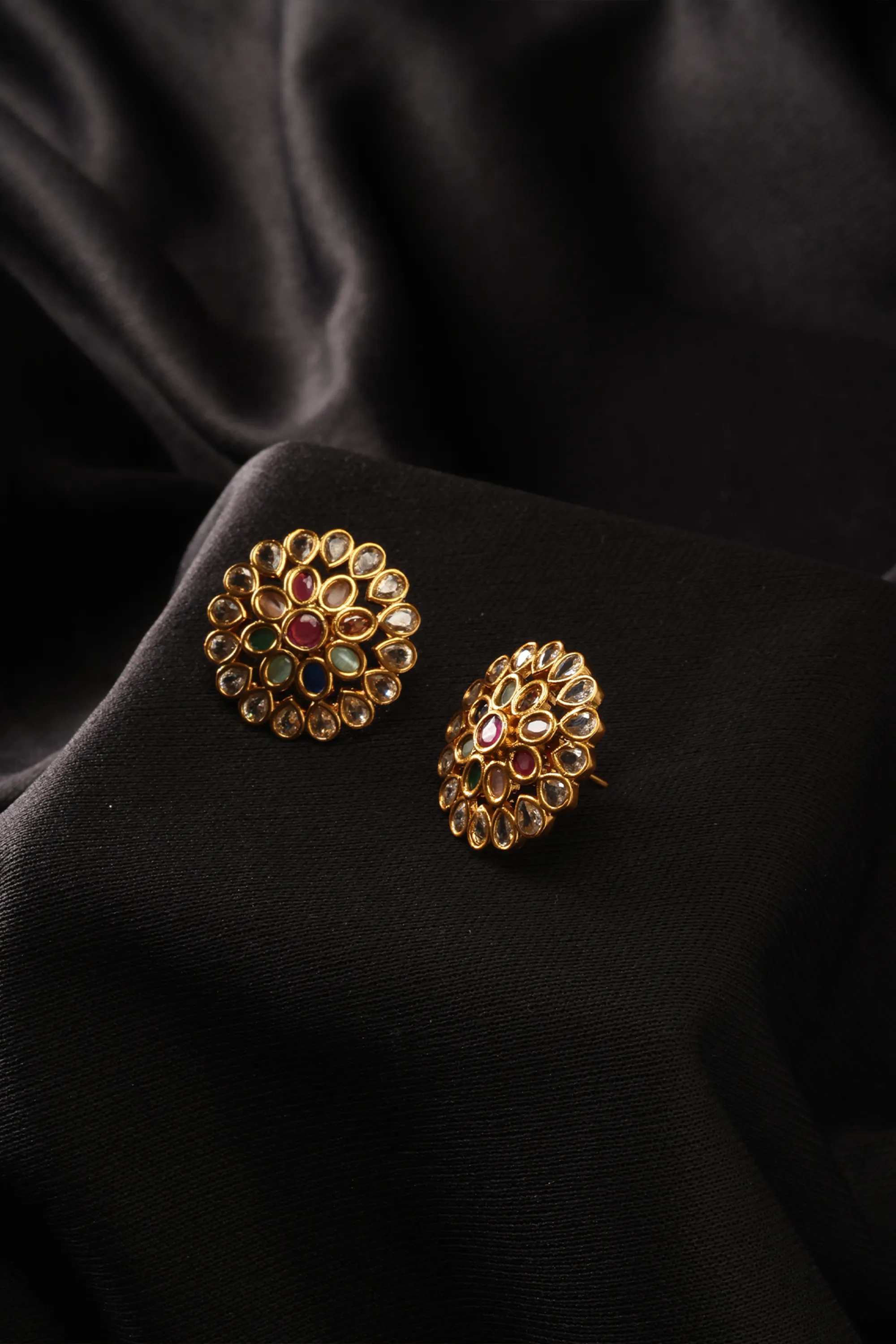 24k Gold Plated Navratna Kundan Multicolor Necklace Set