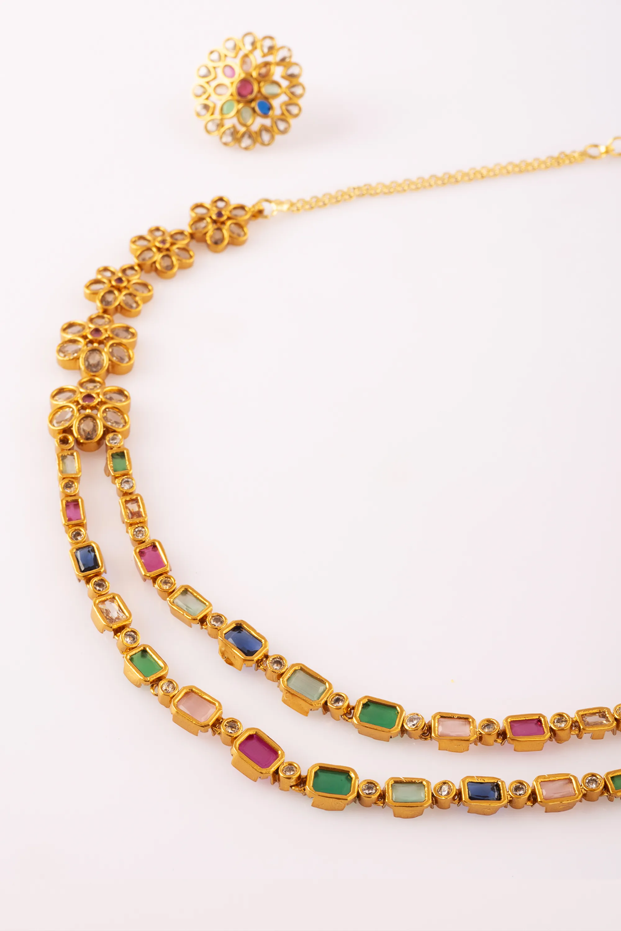 24k Gold Plated Navratna Kundan Multicolor Necklace Set