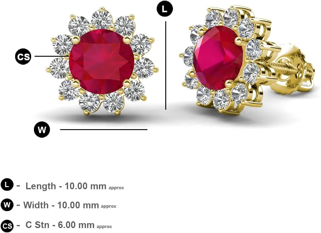 2.56 ctw Ruby accented Natural Diamonds Floral Stud Earrings in 14K Gold