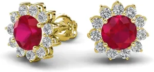 2.56 ctw Ruby accented Natural Diamonds Floral Stud Earrings in 14K Gold