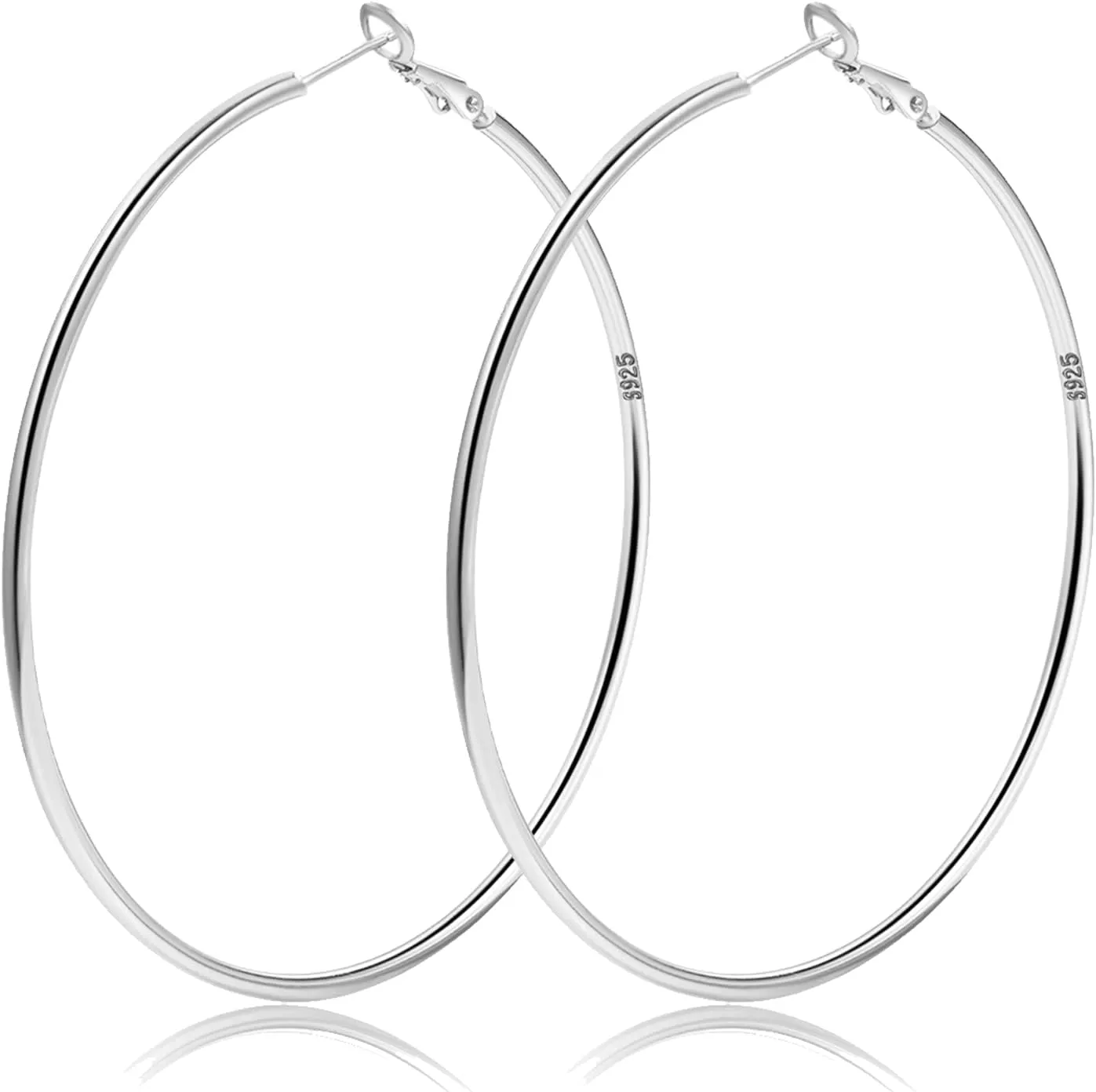 2mm Sterling Silver Big Hoop Earrings For Women - Large Hypoallergenic Circle Endless Thin Oversize Silver Hoops