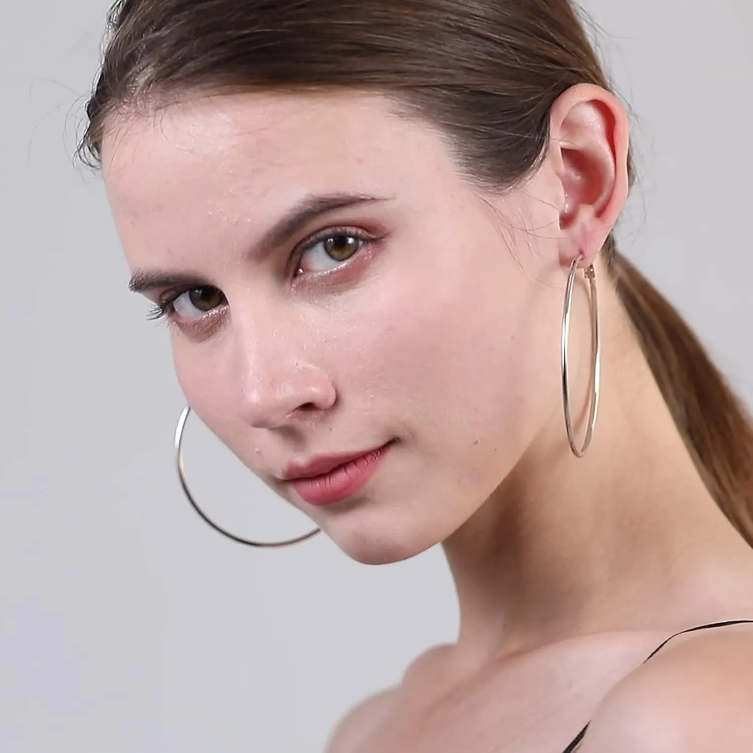 2mm Sterling Silver Big Hoop Earrings For Women - Large Hypoallergenic Circle Endless Thin Oversize Silver Hoops