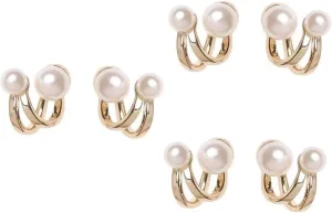 3 Pairs Fashionable Pearl Earrings Studs Set Clip on Pearl Hoop Earrings for Women Elegant Cuffs for Daily Wear
