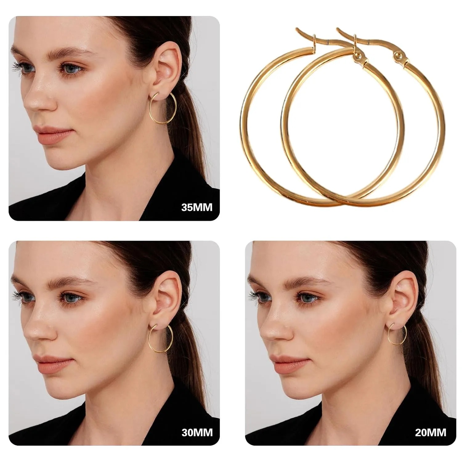 3 Pairs Gold Hoop Earrings for Women Girls | Big Gold Hoop Earrings for Women Hypoallergenic Thin Loop Gold Plated Hoop Earrings Set Fashion Jewelry (20/30/35mm)-Gold)